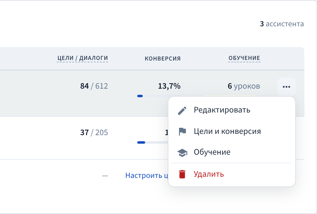 Меню ассистента