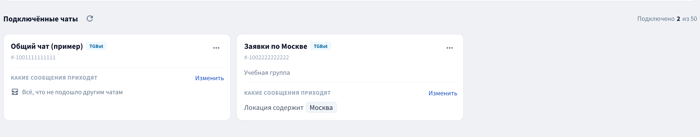 Две подключённые группы с разными правилами